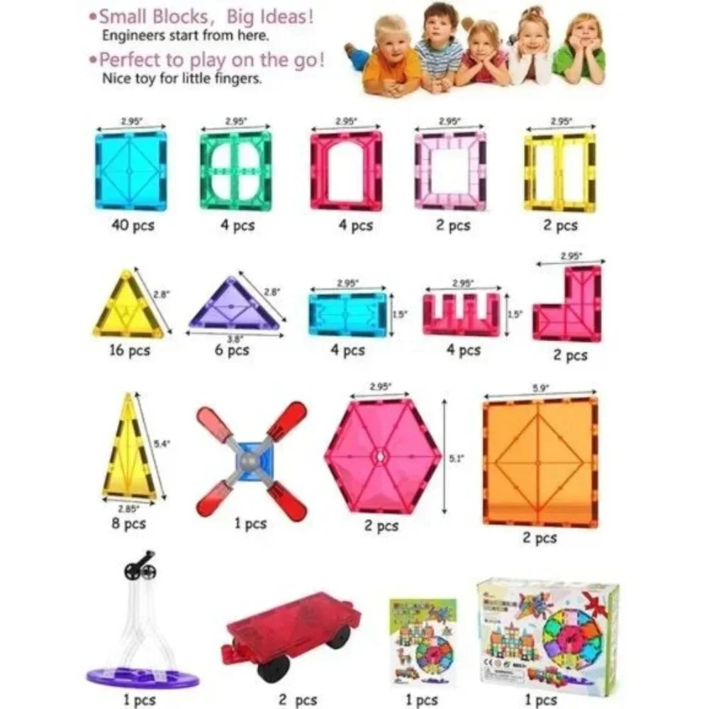 100pcs Magnetic Tiles Building Blocks Set for Boys Girls Preschool Educational